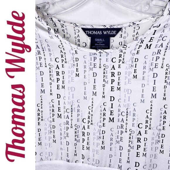 THOMAS WYLDE Carpe Diem Graphic Bateau Neckline Long Sleeve White Mini Dress, S - Picture 7 of 15